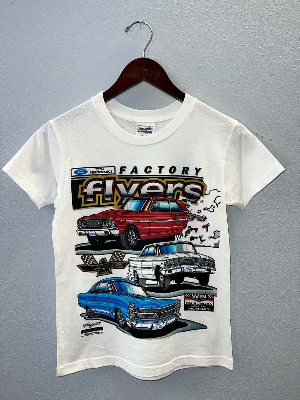Vintage 90s Ford Factory Flyers Hot Rods Plus Shirt T-Bird Galaxy Youth Med 0178